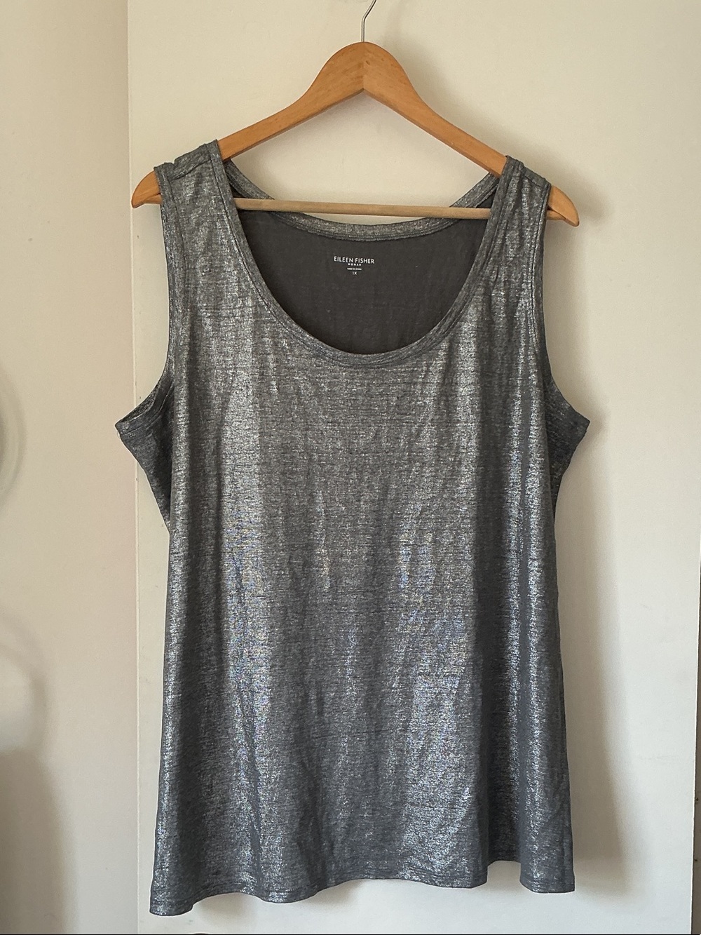 Eileen Fisher Silver Metallic Linen Tank Top